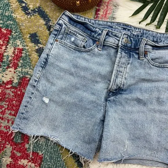Old Navy High Waist Distressed OG Straight High Rise Denim Jean Shorts 10 - Picture 3 of 5